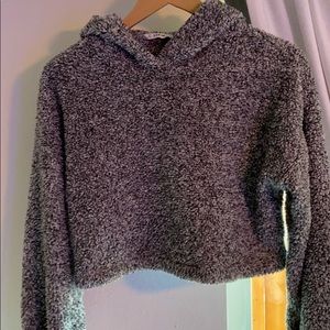 kids fuzzy gray cropped hoodie